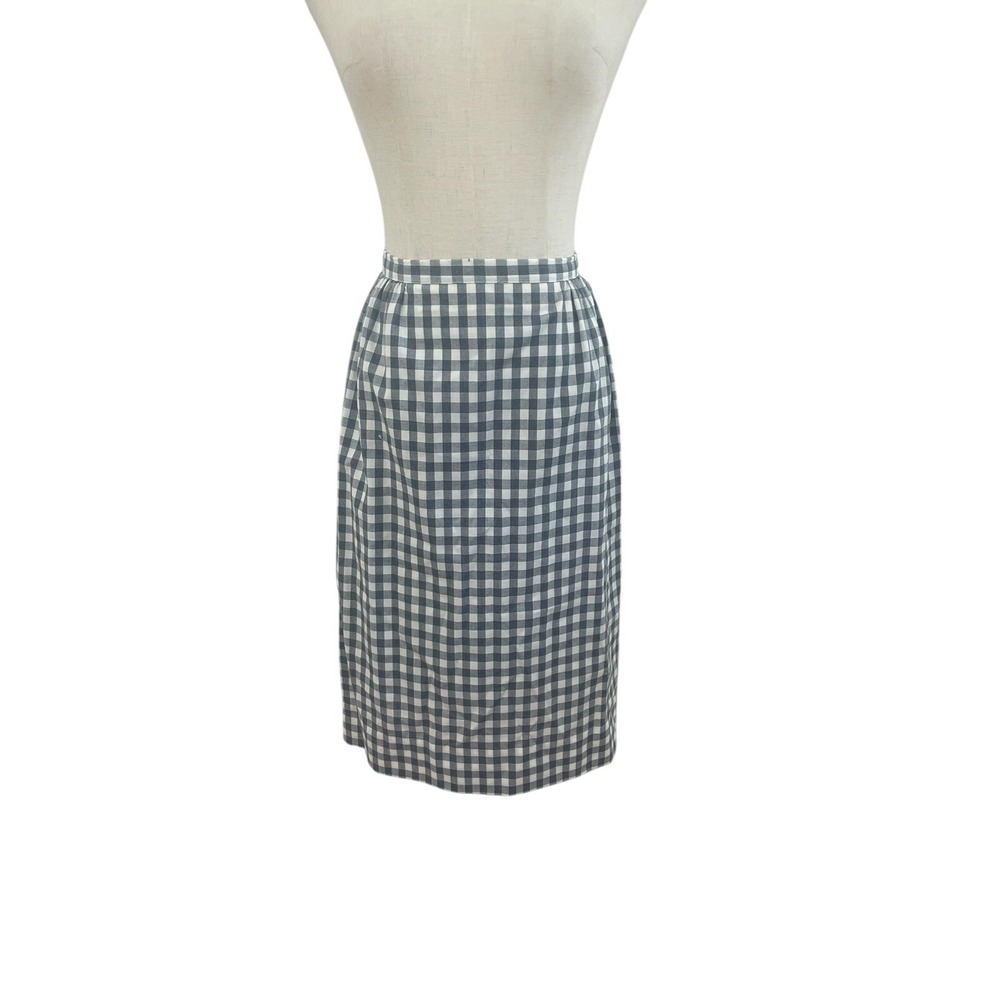 Vintage 1950s Gingham Gray And White Top And Skirt Set Sz S Cotton Button Detail - Picture 6 of 9
